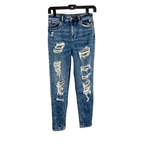 American Eagle High Rise Destroyed Mom Jeans Women's Size 0 - Picture 1 of 8